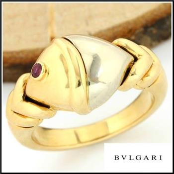 BVLGARI Gold 18k Two Tone with Diamond and Ruby Naturalia Fish Ring