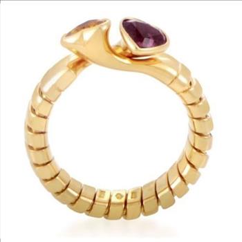 Estate Bvlgari 18k Yellow Gold Citrine & Tourmaline Heart Band / Ring sz 6 3/4