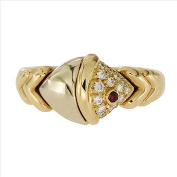 Estate BVLGARI Tow Tone Natural  Diamonds & Ruby 18k Gold Ring Size 5