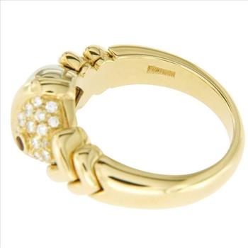 Estate BVLGARI Tow Tone Natural  Diamonds & Ruby 18k Gold Ring Size 5