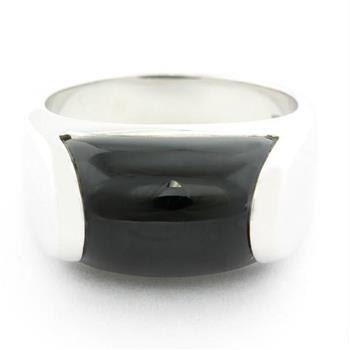 Estate Bvlgari Tronchetto 18k White Gold Onyx Ring / Band Size 5.5