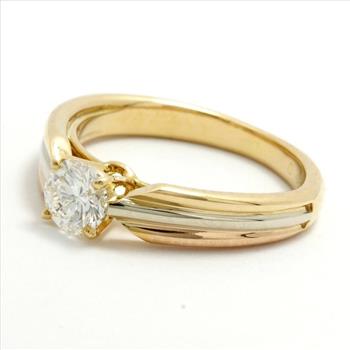 Estate Cartier Solid 18k Tri-color Gold G-VS1 Diamond Solitaire Engagement Ring sz 4.5 (3039)