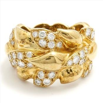 Estate CHANEL 18K Yellow Gold Leaf Motif Diamond Ring sz 4