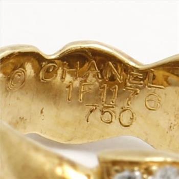 Estate CHANEL   18K Yellow Gold Leaf Motif Diamond Ring sz 4