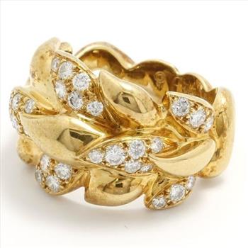Estate CHANEL 18K Yellow Gold Leaf Motif Diamond Ring sz 4