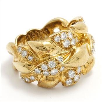 Estate CHANEL 18K Yellow Gold Leaf Motif Diamond Ring sz 4