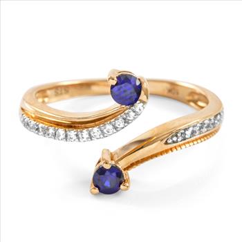 Solid 10k Rose Gold, 0.48ctw Blue & White Sapphire Adjustable Ring