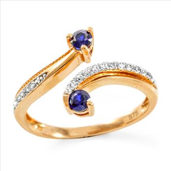 Solid 10k Rose Gold, 0.48ctw Blue & White Sapphire Adjustable Ring