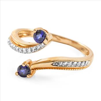 Solid 10k Rose Gold, 0.48ctw Blue & White Sapphire Adjustable Ring