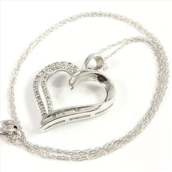 Solid 10k White Gold 0.15ctw Genuine Diamond Heart Necklace
