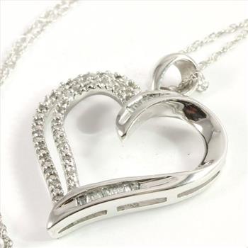 Solid 10k White Gold 0.15ctw Genuine Diamond Heart Necklace