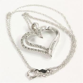 Solid 10k White Gold 0.15ctw Genuine Diamond Heart Necklace