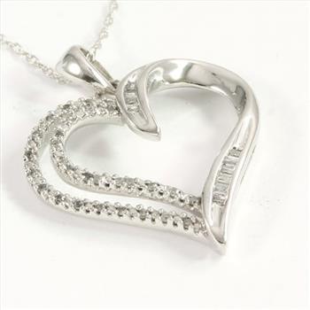 Solid 10k White Gold 0.15ctw Genuine Diamond Heart Necklace