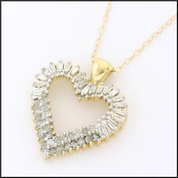 Solid 10k Yellow Gold, 0.50ctw Genuine Diamond Heart Necklace