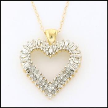 Solid 10k Yellow Gold, 0.50ctw Genuine Diamond Heart Necklace