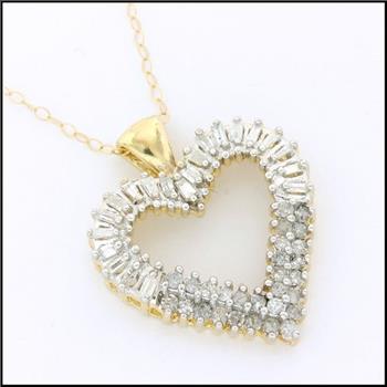 Solid 10k Yellow Gold, 0.50ctw Genuine Diamond Heart Necklace