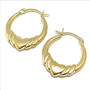Solid 10k Yellow Gold Heart Hoop Earrings