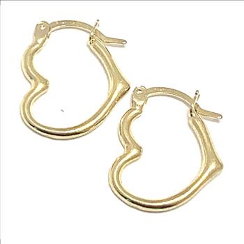 Solid 10k Yellow Gold Heart Hoop Earrings