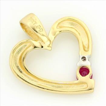 Solid 14k Yellow Gold, 0.29ctw Genuine H/SI Diamond & Ruby Heart Shape Pendant