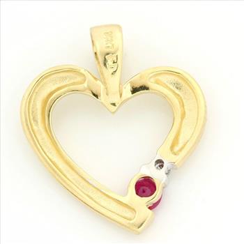 Solid 14k Yellow Gold, 0.29ctw Genuine H/SI Diamond & Ruby Heart Shape Pendant