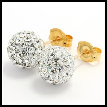 Solid 14k Yellow Gold, Swarovski Crystal 8mm Ball Stud Earrings