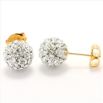 Solid 14k Yellow Gold, Swarovski Crystal 8mm Ball Stud Earrings