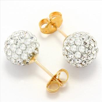 Solid 14k Yellow Gold, Swarovski Crystal 8mm Ball Stud Earrings