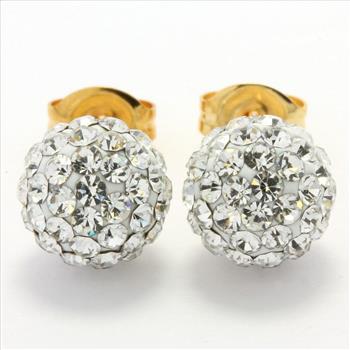 Solid 14k Yellow Gold, Swarovski Crystal 8mm Ball Stud Earrings