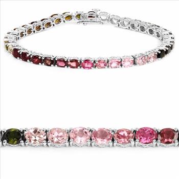 11.16 Carat Genuine Pink Tourmaline, Green Tourmaline & Brown Tourmaline .925 Sterling Silver Bracelet
