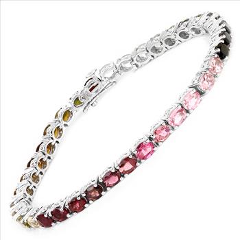 11.16 Carat Genuine Pink Tourmaline, Green Tourmaline & Brown Tourmaline .925 Sterling Silver Bracelet