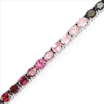 11.16 Carat Genuine Pink Tourmaline, Green Tourmaline & Brown Tourmaline .925 Sterling Silver Bracelet