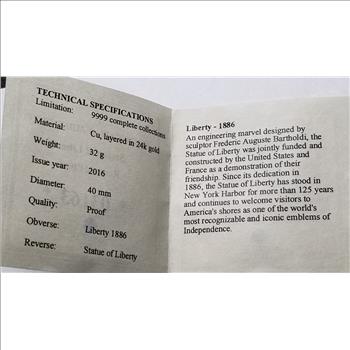 1886 Statue of Liberty Cu Layered in 24k Gold Coin