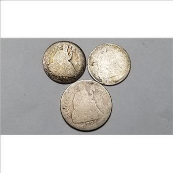 3 Seated Liberty Half Dimes And Dime 