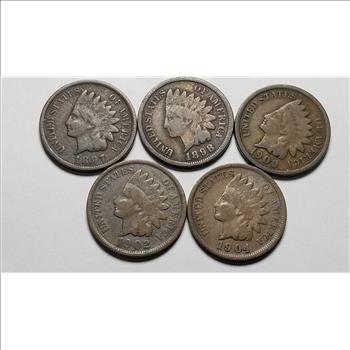 5 Indian Head Cent Pennies
