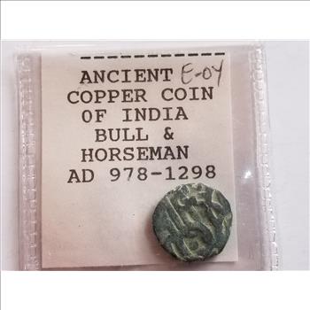 978-1298 Ancient Copper Coin Of India Bull And Horseman 