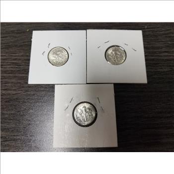 3 Uncirculated Silver Roosevelt Dimes 1952-1956
