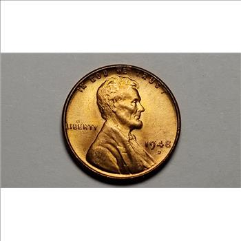 1948 D Lincoln Cent Wheat Penny Uncirculated Red 