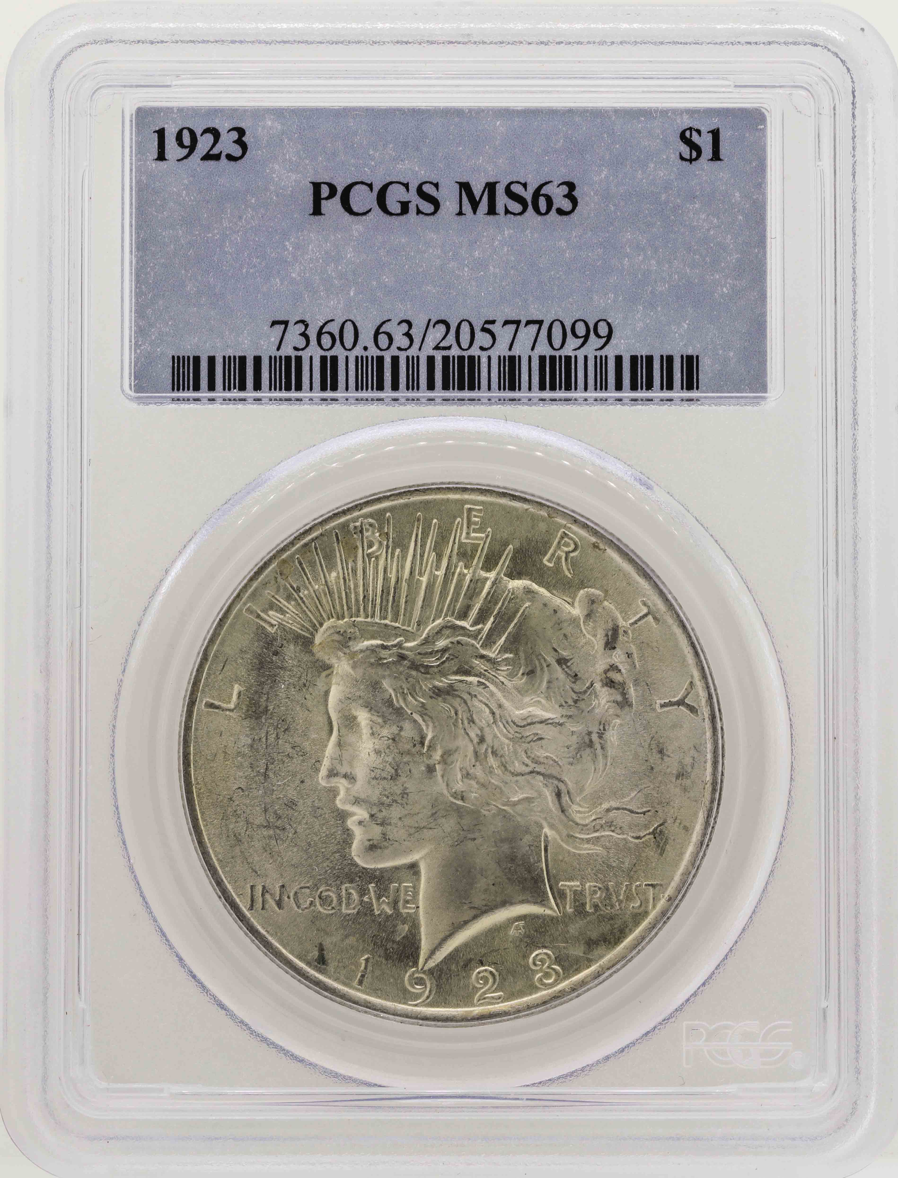1923 $1 Peace Silver Dollar Coin PCGS MS63 | Property Room