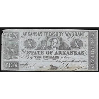 1862 $10 State of Arkansas Treasury Warrant Note