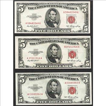 Lot of (3) 1953 $5 Legal Tender Notes