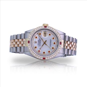 Rolex Mens Datejust 16013 Diamond Ruby Dial Diamond Ruby Bezel 36mm Watch