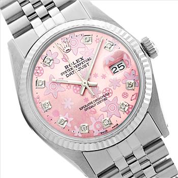 Rolex Datejust Pink Flower Diamond Dial Original Fluted Bezel 36mm