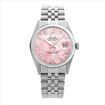 Rolex Datejust Pink Flower Diamond Dial Original Fluted Bezel 36mm