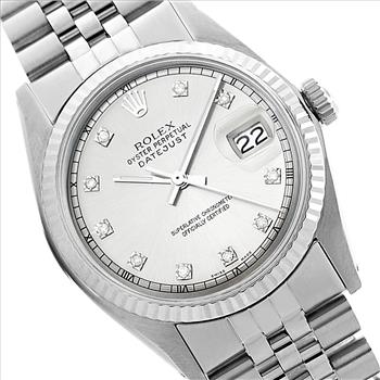 Authentic Rolex Mens Datejust 1601 Diamond Dial 18K White Gold Fluted Bezel 36mm Watch