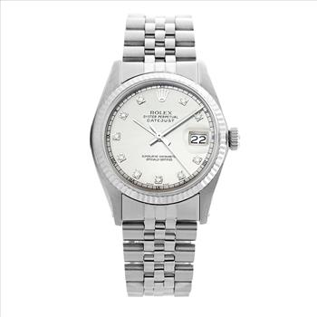 Authentic Rolex Mens Datejust 1601 Diamond Dial 18K White Gold Fluted Bezel 36mm Watch