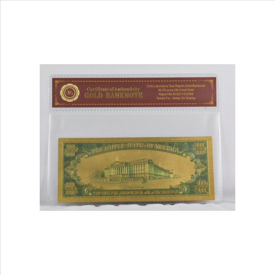 1928 10 Gold Certificate 24K Gold Banknote w/COA Laboratory Test