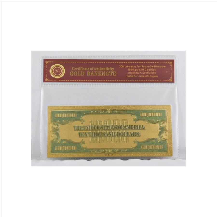 1928 10,000 24K Gold Banknote w/COA Laboratory Test Report Modern
