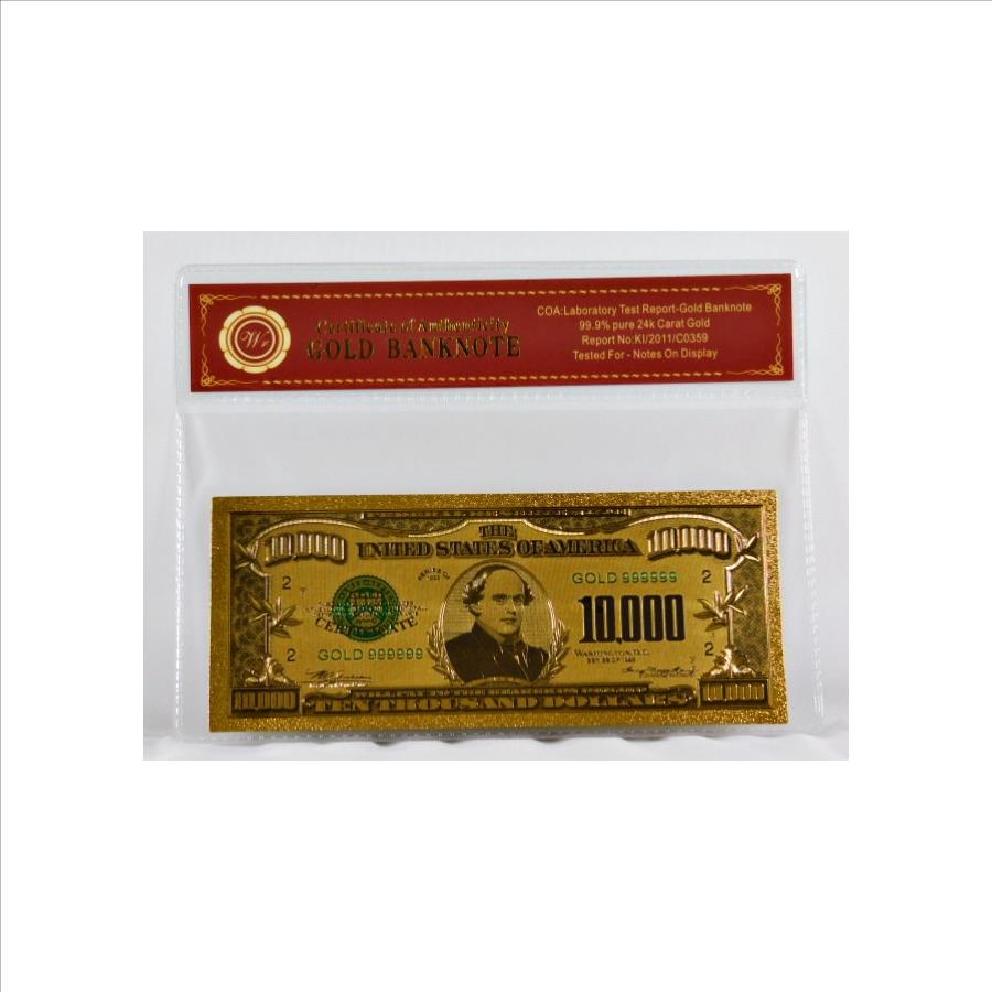 1928 10,000 24K Gold Banknote w/COA Laboratory Test Report Modern