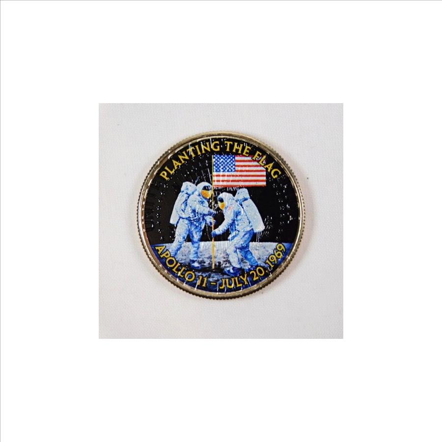 Colorized Kennedy Half Dollar Commemorating Apollo 11; Planting the ...