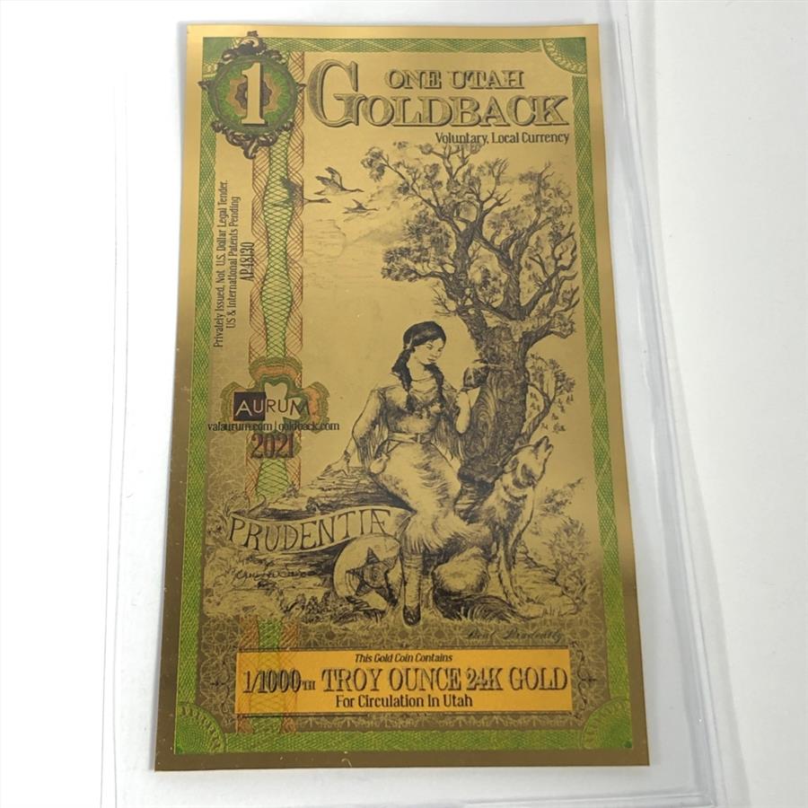 Gold 1/1000th Troy oz Pure 24KT Goldback Note Issued by Utah in